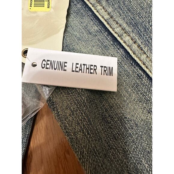 Reba Studded Denim Jacket Genuine Leather Trim Western Style Size Small NWT - Picture 11 of 13